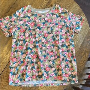 Lands' End Pink and Green Floral Short Sleeve Tee